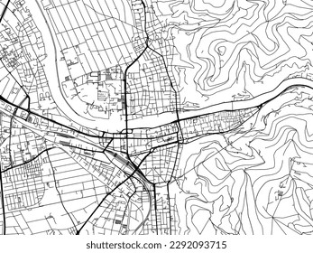 Mapa vectorial de Heidelberg en Alemania con carreteras negras aisladas en un fondo blanco.