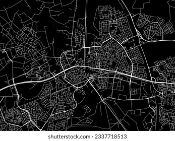 Vector city map of Helmond in the Netherlands with white roads isolated on a black background.
