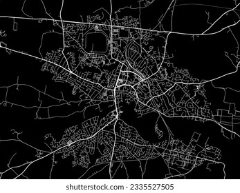 Stadtplan von Hereford im Vereinigten Königreich mit weißen Straßen einzeln auf schwarzem Hintergrund.