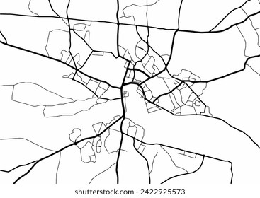 Vector city map of Hereford in the United Kingdom with black roads isolated on a white background