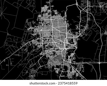 Vector city map of Hermosillo in Mexico with white roads isolated on a black background.