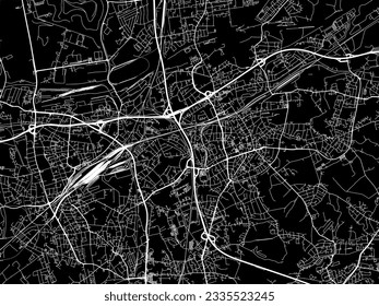 Mapa de la ciudad vectorial de Herne en Alemania con caminos blancos aislados en un fondo negro.