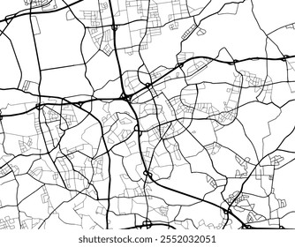 Mapa de cidade vetorial de Herne na Alemanha com estradas pretas isoladas sobre um fundo branco