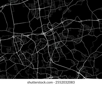 Mapa de cidade vetorial de Herne na Alemanha com estradas brancas isoladas sobre um fundo preto