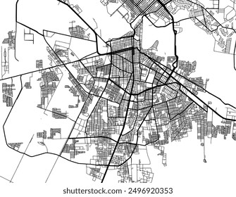 Vector city map of Heroica Matamoros in Mexico with black roads isolated on a white background.