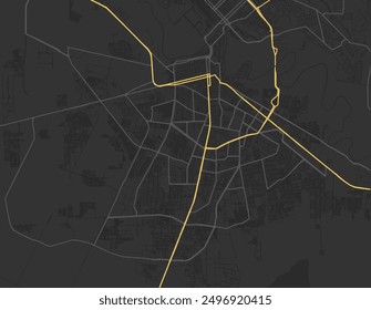 Vector city map of Heroica Matamoros in Mexico with yellow roads isolated on a brown background