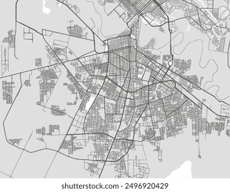 Vector city map of Heroica Matamoros in Mexico with black roads isolated on a grey background.