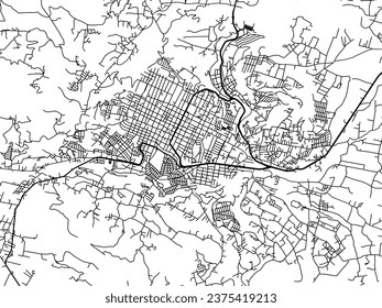 Vector city map of Heroica Zitacuaro in Mexico with black roads isolated on a white background.