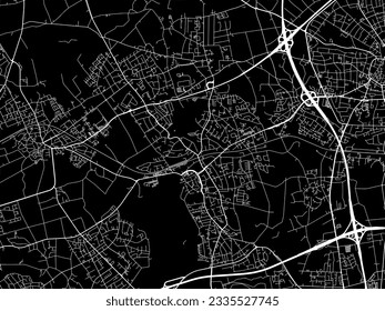 Mapa vectorial de Herten en Alemania con caminos blancos aislados en un fondo negro.