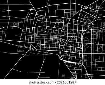 Vector city map of Heze in People's Republic of China (PRC) with white roads isolated on a black background.