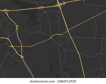 Vector city map of Hilden in Germany with yellow roads isolated on a brown background.