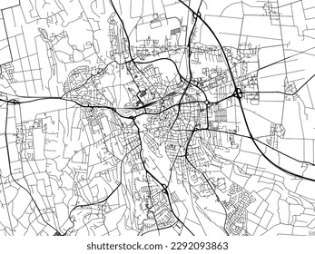 Mapa de la ciudad vectorial de Hildesheim en Alemania con carreteras negras aisladas en un fondo blanco.