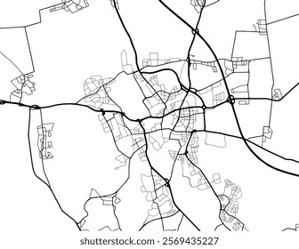 Vector city map of Hildesheim in Germany with black roads isolated on a white background.