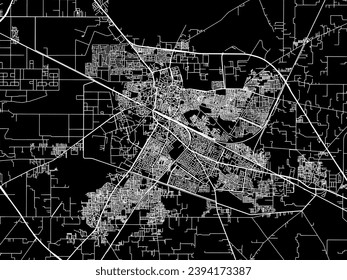 Vector city map of Hisar in the Republic of India with white roads isolated on a black background.