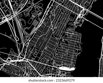 Mapa de la ciudad vectorial de Hoboken New Jersey en los Estados Unidos de América con carreteras blancas aisladas en un fondo negro.