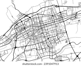 Vector city map of Hohhot in the People's Republic of China (PRC) with black roads isolated on a white background.