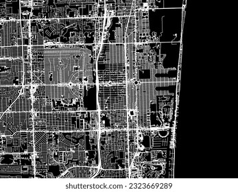 Vector city map of Hollywood Florida in the United States of America with white roads isolated on a black background.