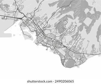 Vector city map of Honolulu Hawaii in the United States of America with black roads isolated on a grey background.