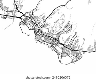 Vector city map of Honolulu Hawaii in the United States of America with black roads isolated on a white background.