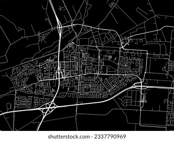 Vector city map of Hoogeveen in the Netherlands with white roads isolated on a black background.