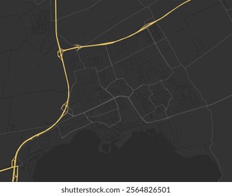 Vector city map of Hoorn in the Netherlands with yellow roads isolated on a brown background.