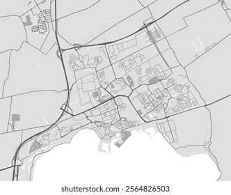 Vector city map of Hoorn in the Netherlands with black roads isolated on a grey background.