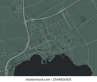 Vector city map of Hoorn in the Netherlands with white roads isolated on a green background.