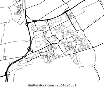 Vector city map of Hoorn in the Netherlands with black roads isolated on a white background