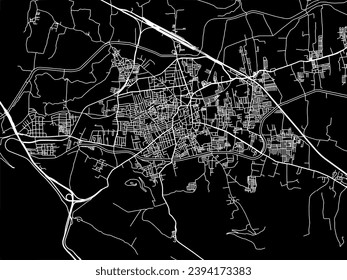 Mapa de la ciudad vector de Hospet en la República de India con carreteras blancas aisladas en un fondo negro.