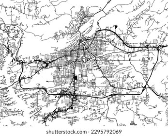 Vector city map of Hot Springs Arkansas in the United States of America with black roads isolated on a white background.