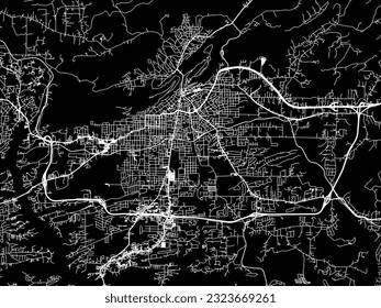 Stadtplan von Hot Springs Arkansas in den Vereinigten Staaten von Amerika mit weißen Straßen einzeln auf schwarzem Hintergrund.