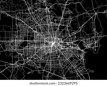 Mapa de la ciudad vectorial de Houston Metro Texas en los Estados Unidos de América con caminos blancos aislados en un fondo negro.