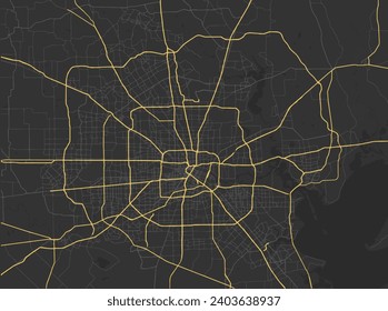 Vector city map of Houston Metro Texas in the United States of America with yellow roads isolated on a brown background.