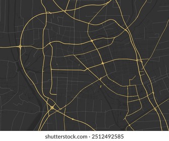 Vector city map of Huaian in People's Republic of China with yellow roads isolated on a brown background.