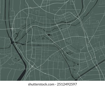 Vector city map of Huaian in People's Republic of China with white roads isolated on a green background.