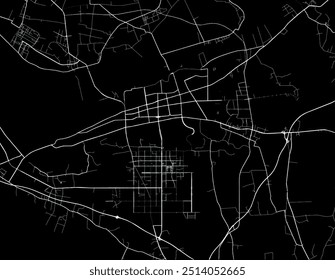 Vector city map of Huainan in the People's Republic of China with white roads isolated on a black background.