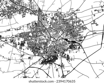 Vector city map of Hubli in the Republic of India with black roads isolated on a white background.