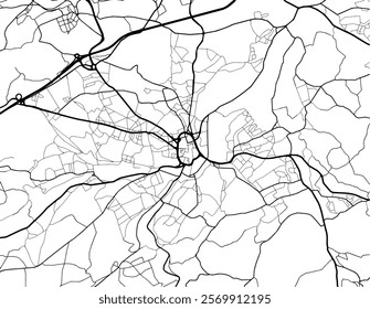 Vector city map of Huddersfield in the United Kingdom with black roads isolated on a white background