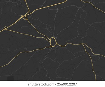 Vector city map of Huddersfield in the United Kingdom with yellow roads isolated on a brown background.