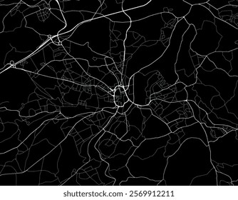 Vector city map of Huddersfield in the United Kingdom with white roads isolated on a black background.