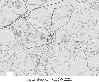 Vector city map of Huddersfield in the United Kingdom with black roads isolated on a grey background.