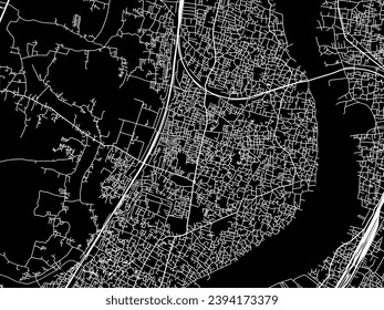 Stadtplan von Hugli in der Republik Indien mit weißen Straßen einzeln auf schwarzem Hintergrund.