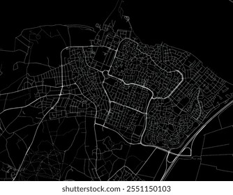 Vector city map of Huizen in the Netherlands with white roads isolated on a black background