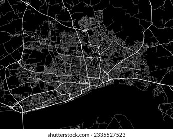 Vector city map of Hull in the United Kingdom with white roads isolated on a black background.