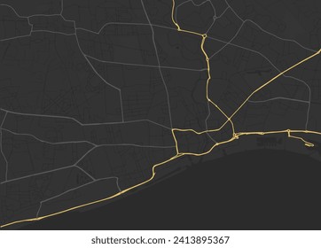 Vector city map of Hull in the United Kingdom with yellow roads isolated on a brown background.