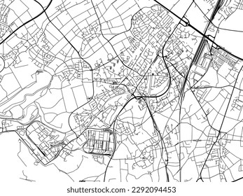 Mapa vectorial de Hurth en Alemania con carreteras negras aisladas en un fondo blanco.