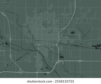Vector city map of Hutchinson Kansas in the United States of America with white roads isolated on a green background.