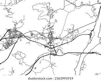 Mapa de la ciudad vector de Hwado en Corea del Sur con carreteras negras aisladas en un fondo blanco.