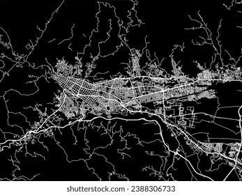Vector city map of Ibague in Colombia with white roads isolated on a black background.