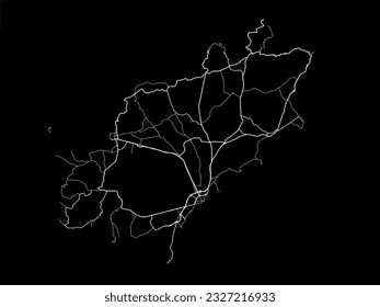 Vector city map of Ibiza in Spain with white roads isolated on a black background.